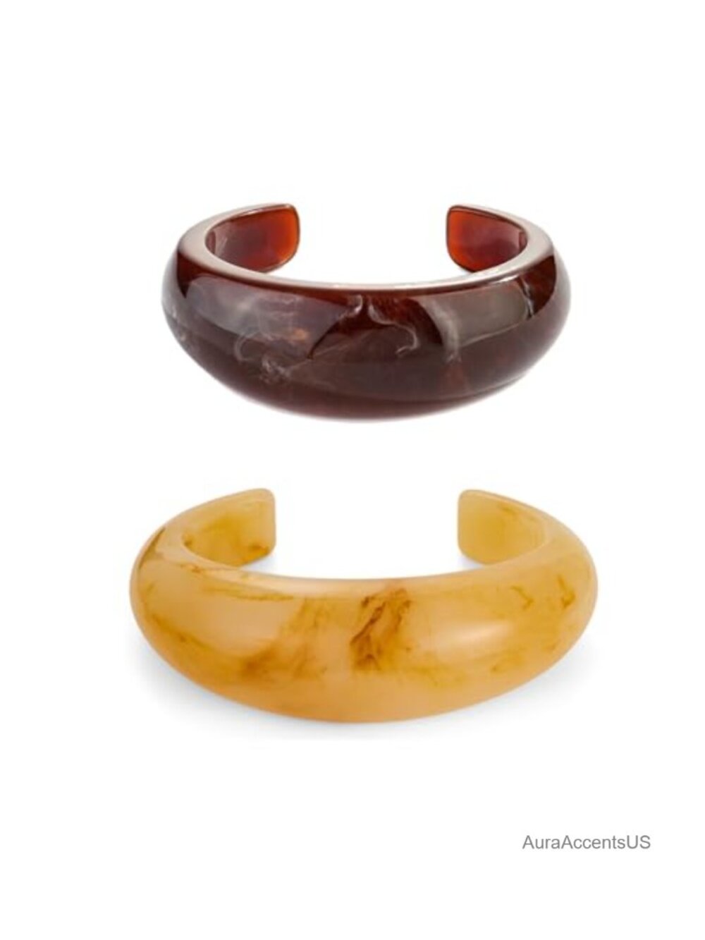 2pc Acrylic Resin Cuff Bangle Bracelet Set Chunky Mottled Stackable for Women